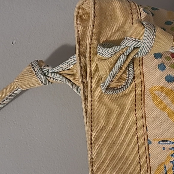 Fossil Yellow Beige Floral Canvas Leather Flowers Accent Knot Handles Tote Boho - Picture 6 of 16